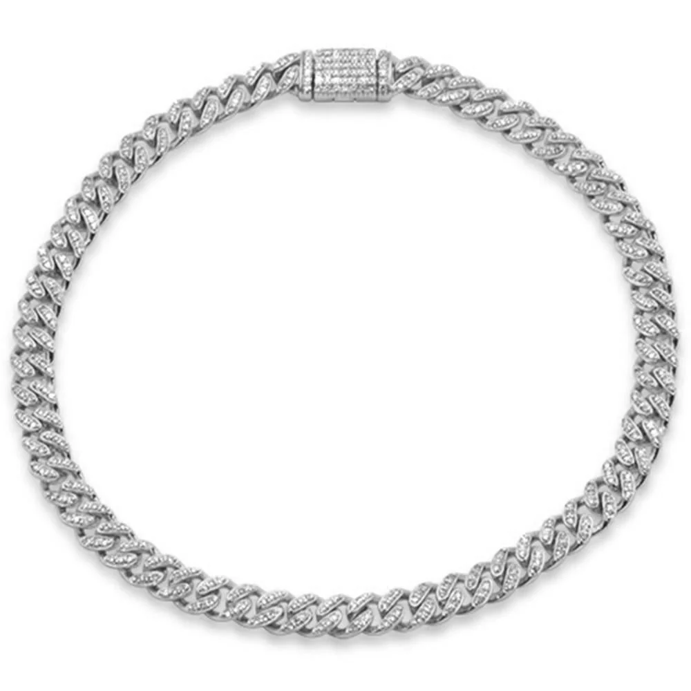 <span style="color:purple">SPECIAL!</span> 4MM .81ct G SI 14K White Gold Round Diamond Cuban Bracelet 8"