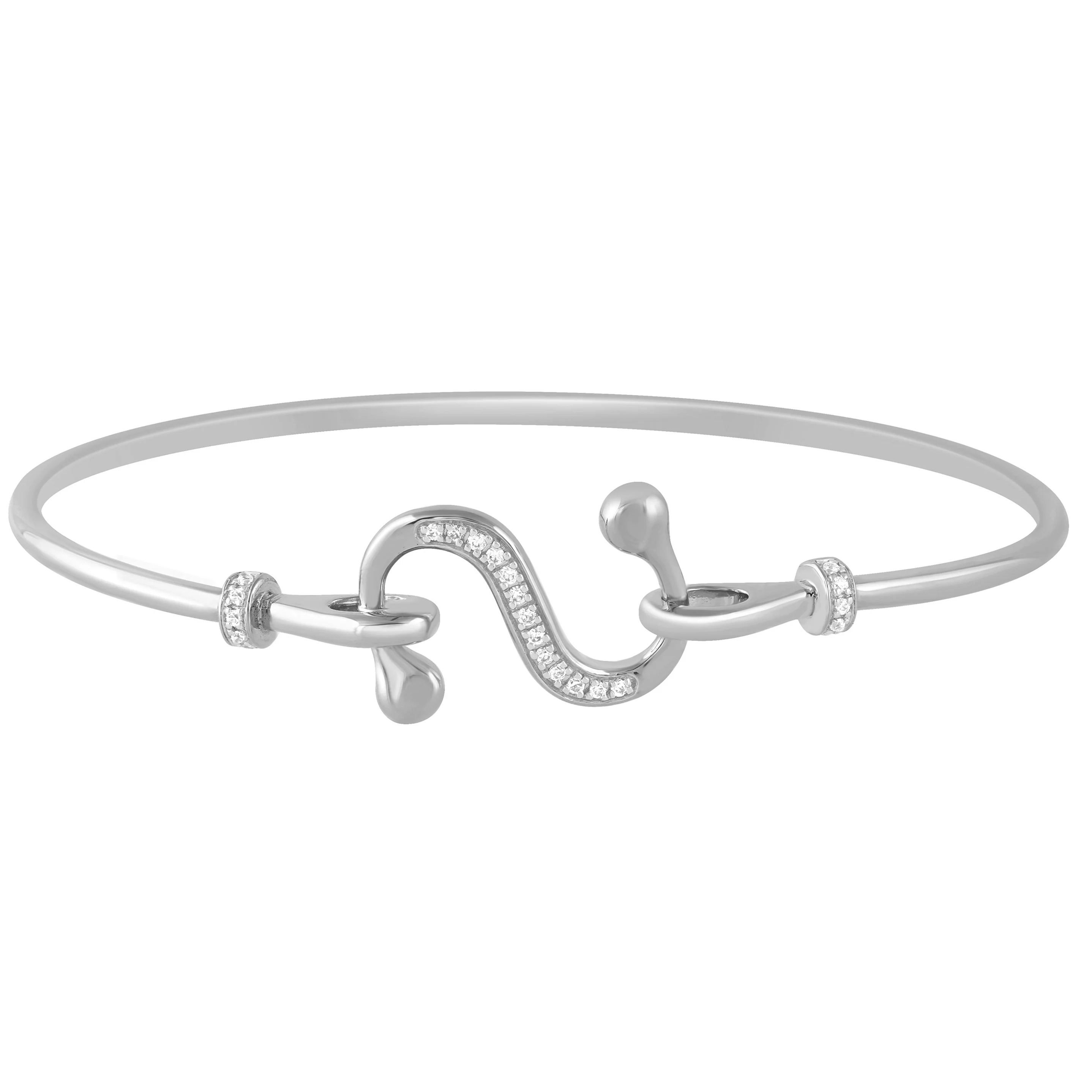 <span>DIAMOND CLOSEOUT! </span>.10ct G SI 14K White Gold Diamond Wrap around Hook Bangle Bracelet 7" Long
