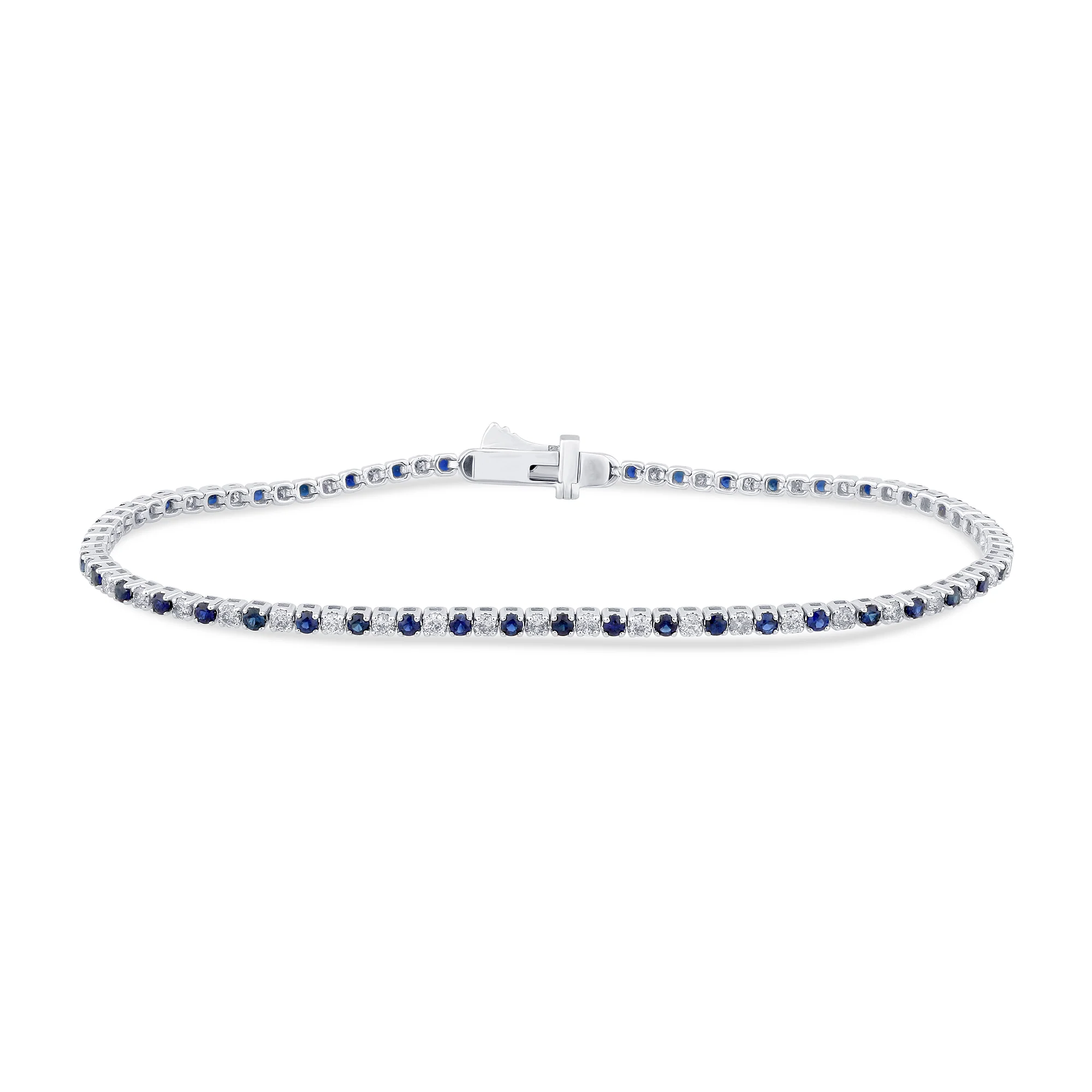 <span style="color:purple">SPECIAL!</span> 2.14ct G SI 14K White Gold Blue Sapphire & Diamond Tennis Bracelet 7" Long