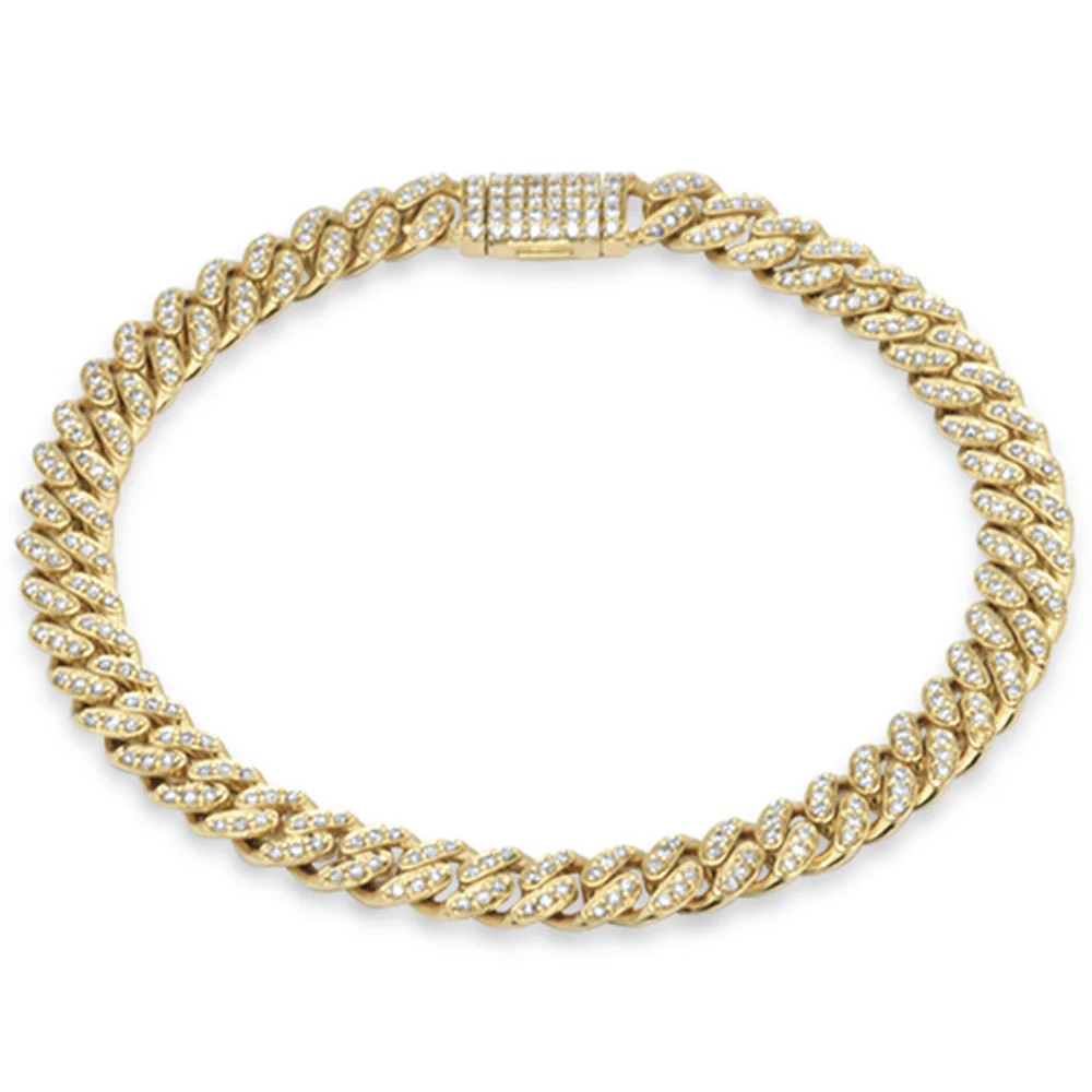 <span style="color:purple">SPECIAL!</span> 7mm 1.85ct G SI 14K Yellow Gold Diamond Round Cuban Bracelet 7"