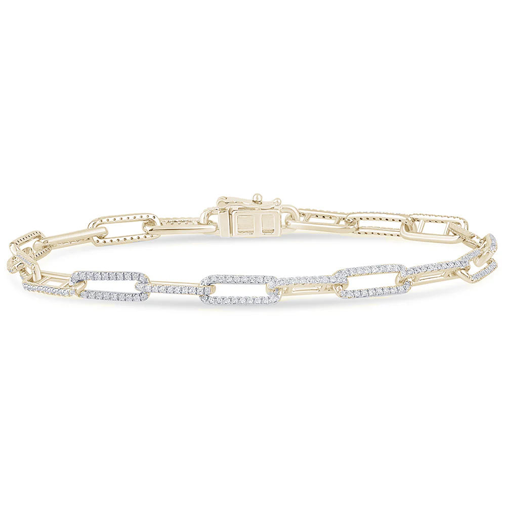 <span>DIAMOND CLOSEOUT! </span> .86ct G SI 14K Yellow Gold Diamond Paperclip Bracelet 7" Long