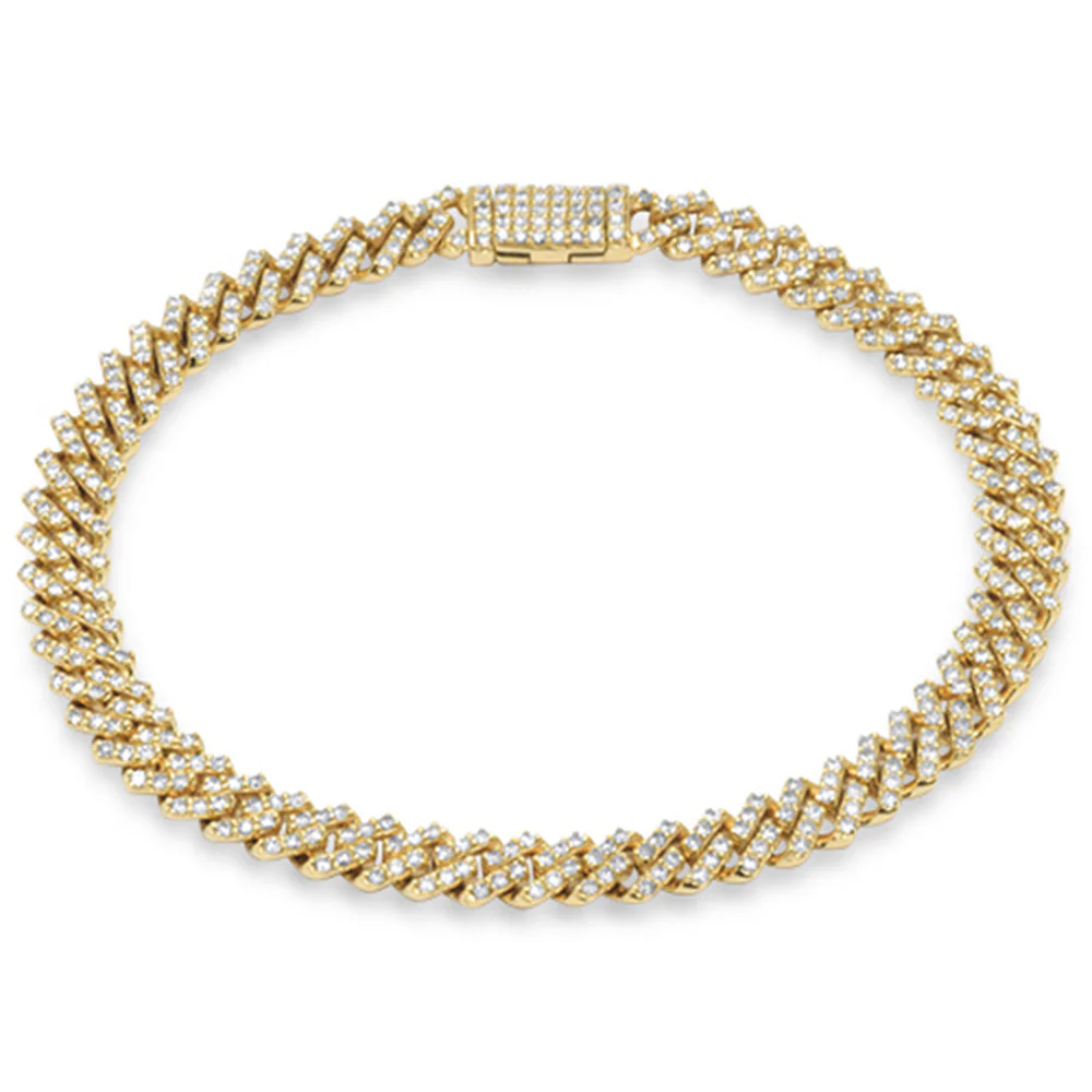 <span style="color:purple">SPECIAL!</span> 7mm 2.66ct G SI 14K Yellow Gold Diamond Micro Pave Cuban Square Link Bracelet 8"