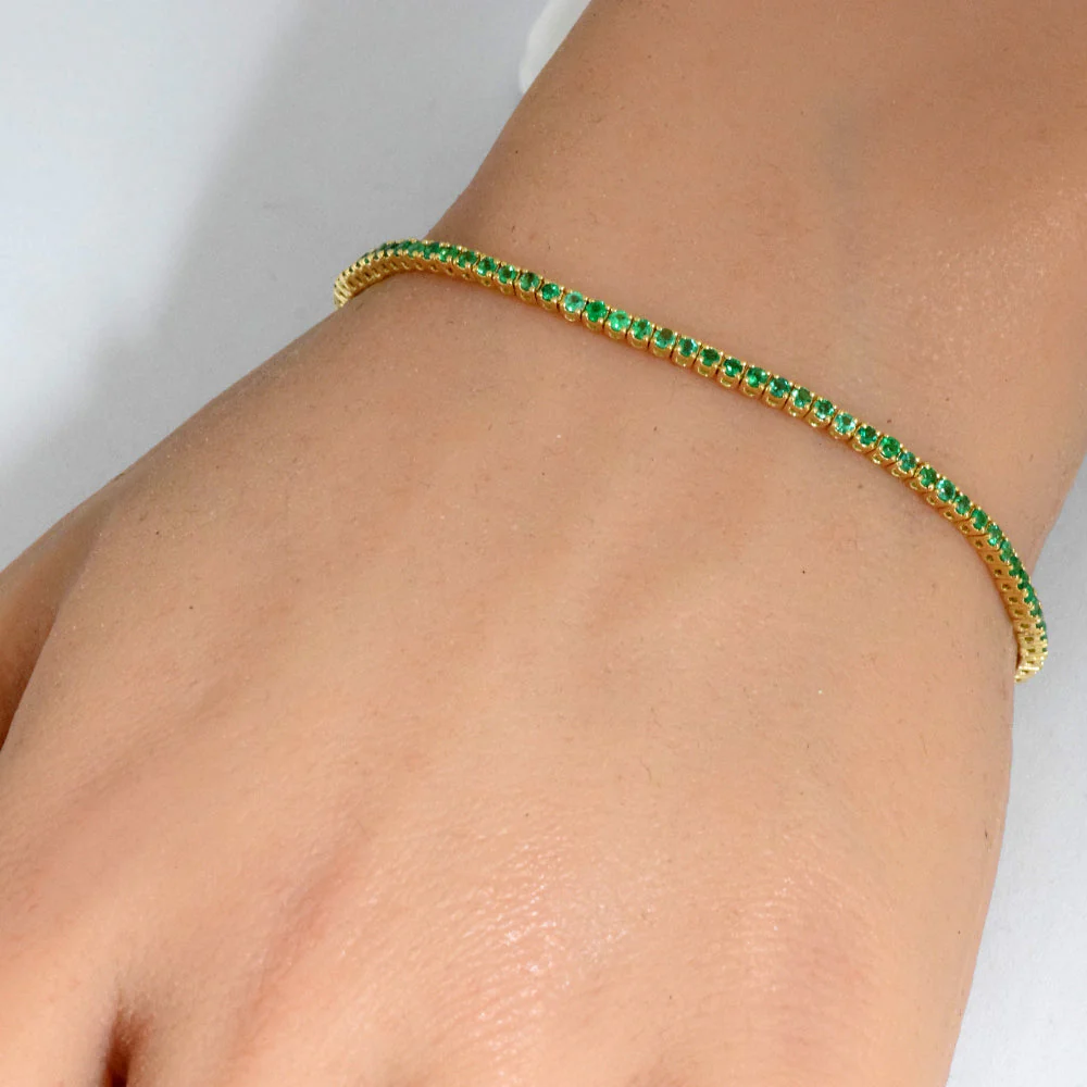 <span style="color:purple">SPECIAL!</span> 1.21ct 14K Yellow Gold Natural Emerald Tennis Bracelet 7" - Image 2
