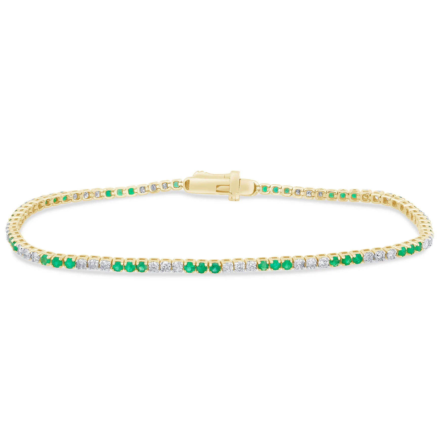 <span style="color:purple">SPECIAL!</span> 1.76ct G SI 14K Yellow Gold Emerald & Diamond Tennis Bracelet 7" Long