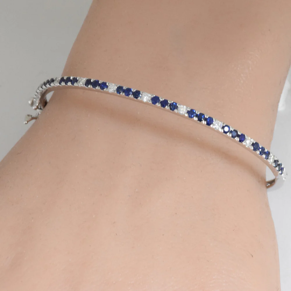 <span style="color:purple">SPECIAL!</span> 1.64ct G SI 14K White Gold Diamond Blue Sapphire Gemstone Bangle Bracelet 59mm - Image 2