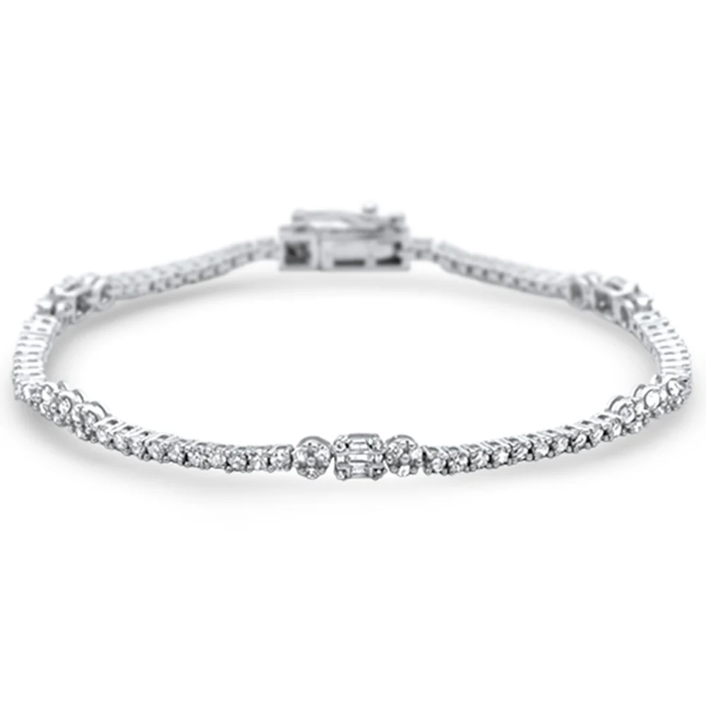 <span>DIAMOND CLOSEOUT! </span> 2.04ct G SI 14K White Gold Round & Baguette Diamond Tennis Bracelet 7" Long