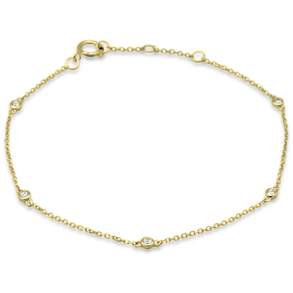 .10ct G SI 14K Yellow Gold Diamond Cable Chain Bracelet 6+1" Long
