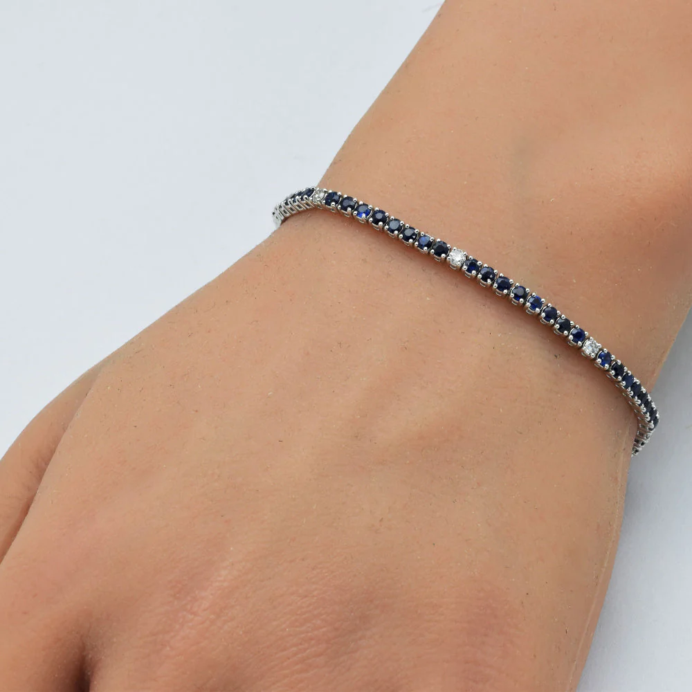<span style="color:purple">SPECIAL!</span> 3.55ct G SI 14K White Gold Diamond & Blue Sapphire Tennis Bracelet 7" Long - Image 2