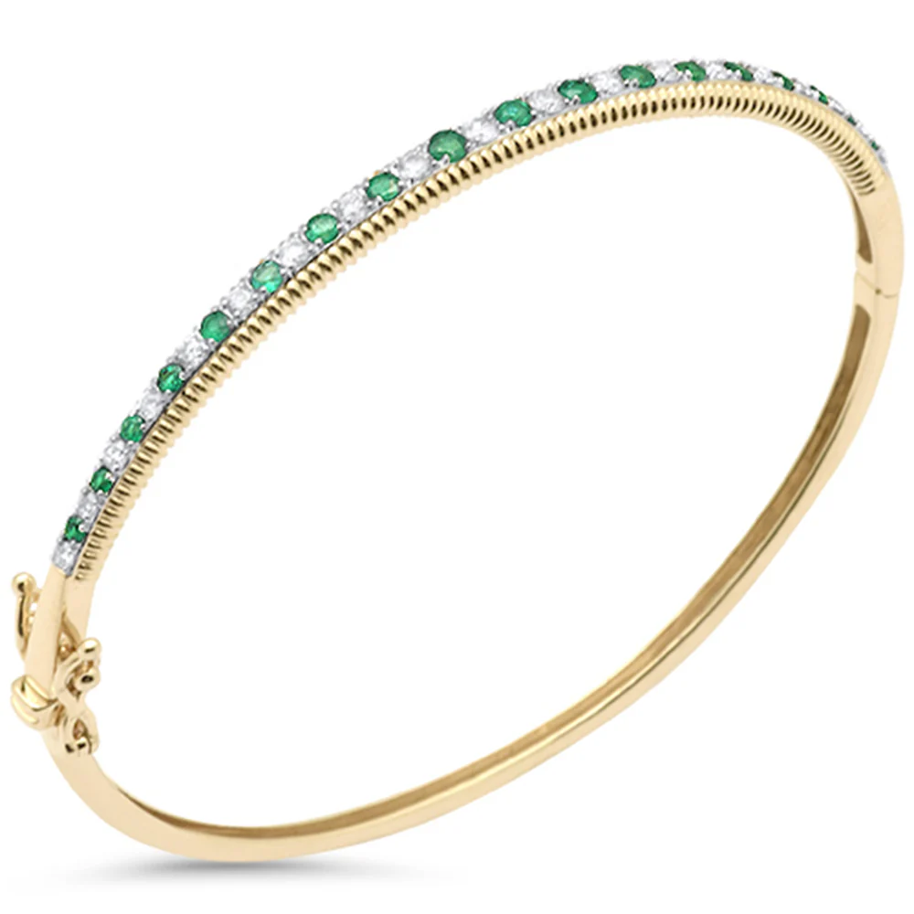 <span style="color:purple">SPECIAL!</span> .92ct G SI 14K Yellow Gold Diamond & Emerald Bangel Bracelet 7"