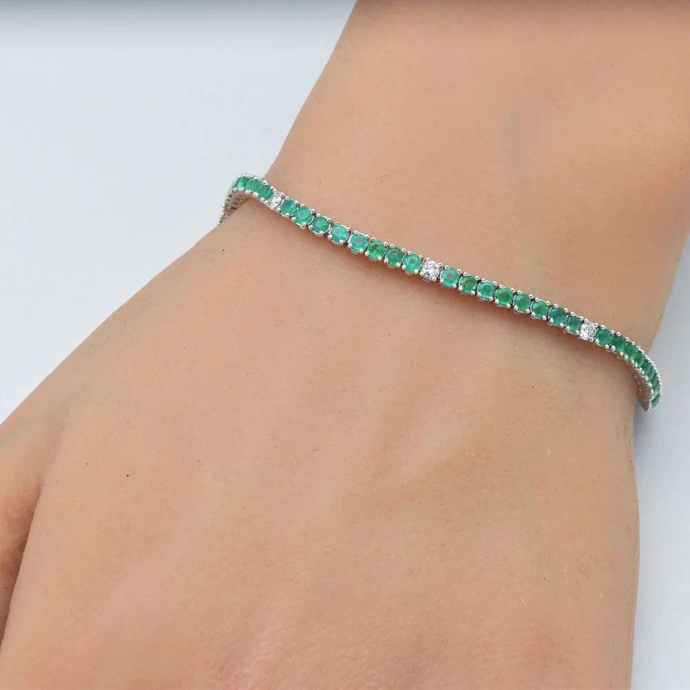<span style="color:purple">SPECIAL!</span> 2.68ct G SI 14K White Gold Diamond & Green Emerald Tennis Bracelet 7" Long - Image 3