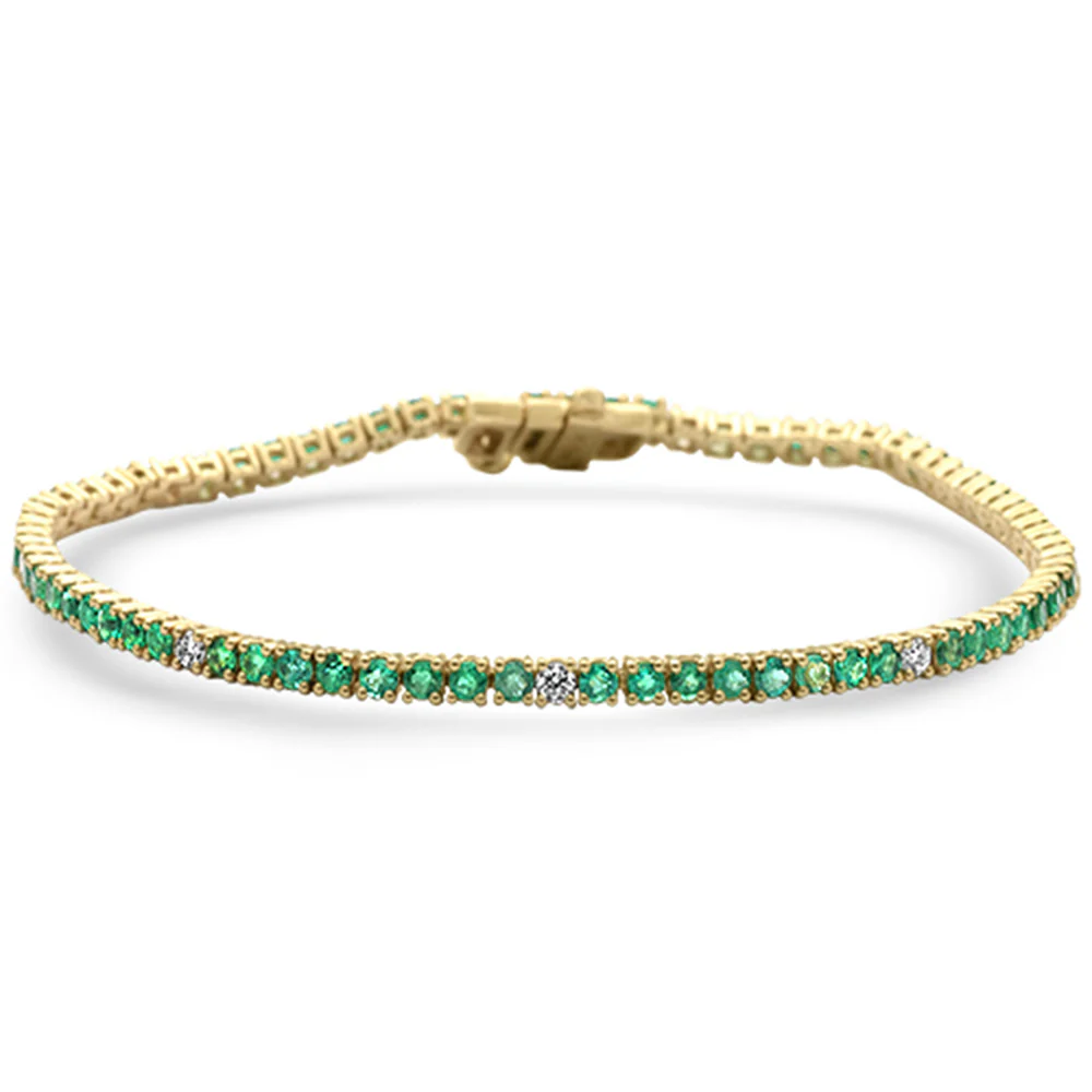 <span style="color:purple">SPECIAL!</span>2.67ct G SI 14K Yellow Gold Diamond & Green Emerald Tennis Bracelet 7" Long