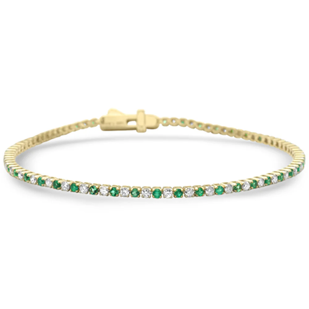 <span style="color:purple">SPECIAL!</span> 1.88ct G SI 14K Yellow Gold Diamond & Emerald Tennis Bracelet 7" Long
