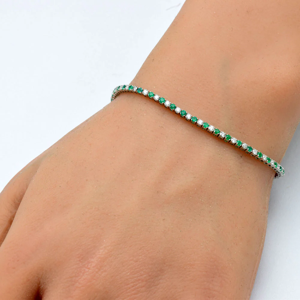 <span style="color:purple">SPECIAL!</span> 1.88ct White Gold Diamond & Emerald Gemstone Tennis Bracelet 7" Long - Image 2