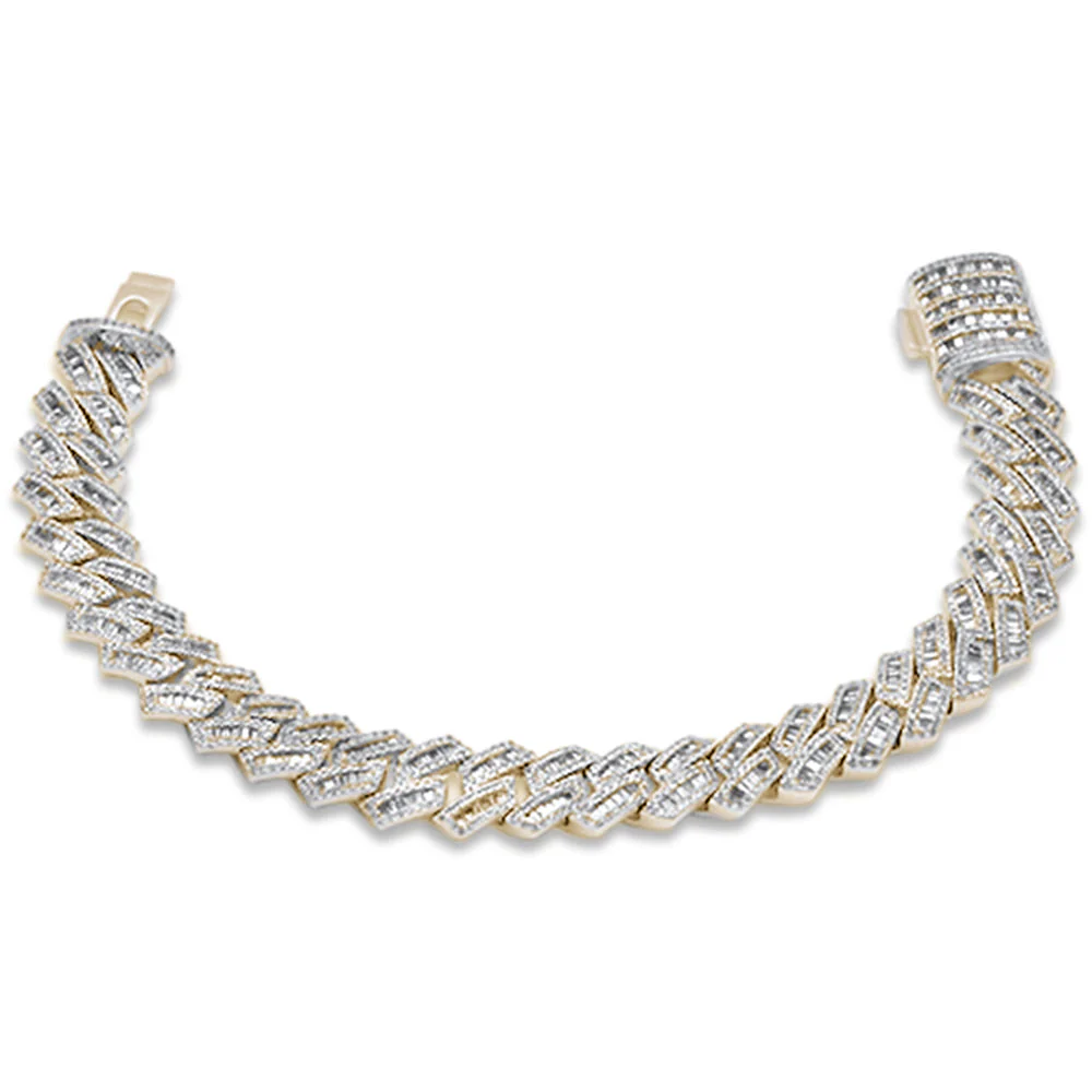 <span style="color:purple">SPECIAL!</span> 7MM 3.13ct G SI 14K Yellow Gold Round & Baguette Diamond Cuban Bracelet 8.5" Long