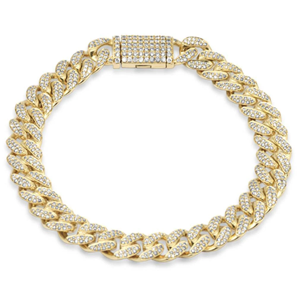 <span style="color:purple">SPECIAL!</span> 9MM 2.49ct G SI 14K Yellow Gold Diamond Round Cuban Bracelet 8"