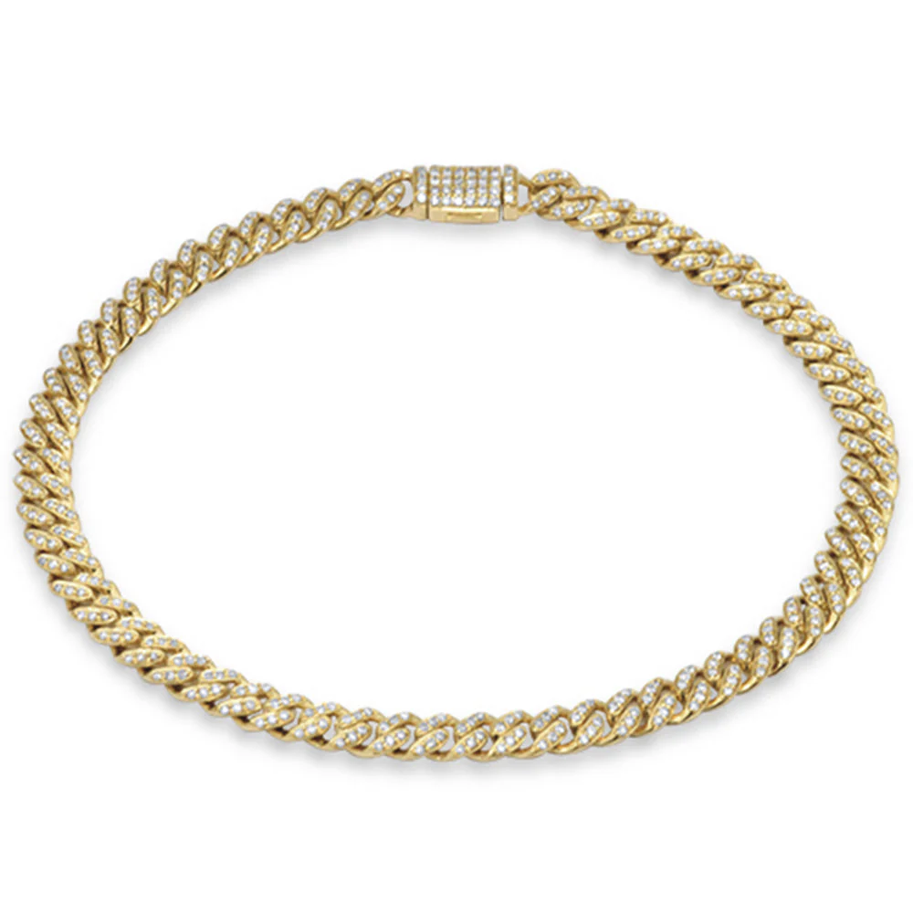 <span style="color:purple">SPECIAL!</span> 5mm 0.73ct G SI 14K Yellow Gold Diamond Round Cuban Bracelet 8"
