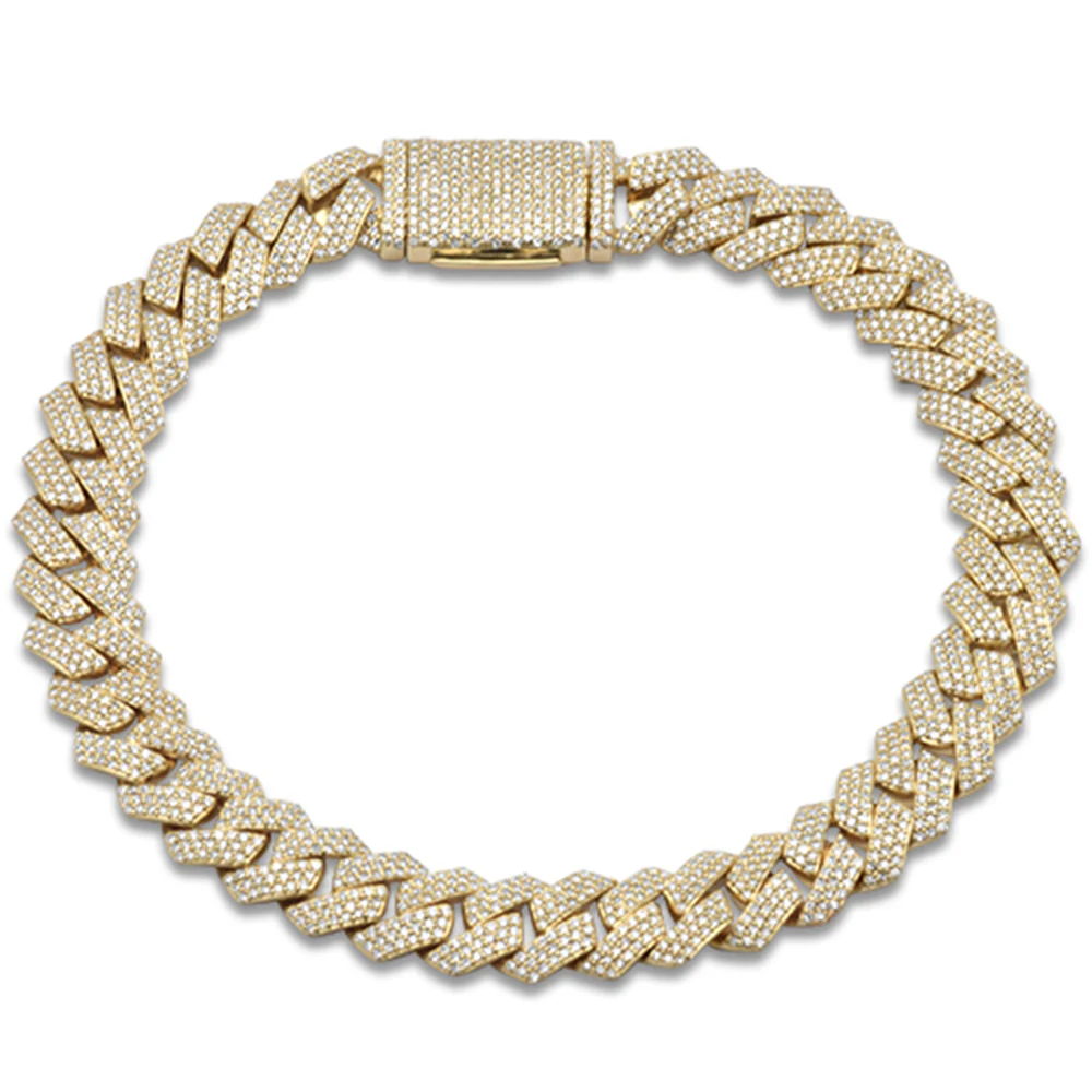 <span style="color:purple">SPECIAL!</span> 9mm 3.31ct G SI 14K Yellow Gold Diamond Micro Pave Cuban Square Link Bracelet 8"