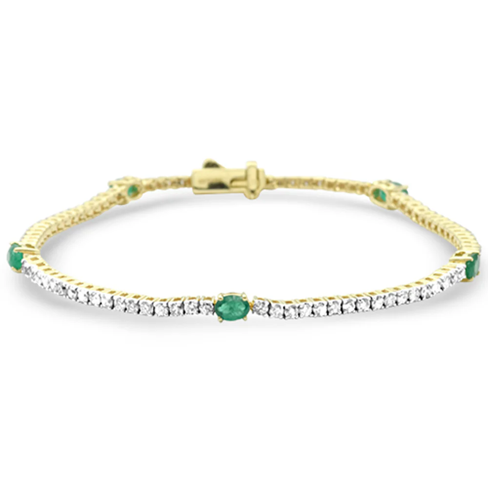 <span style="color:purple">SPECIAL!</span> 2.40ct G SI 14K Yellow Gold Diamond & Emerald Gemstones Tennis Bracelet 7" Long