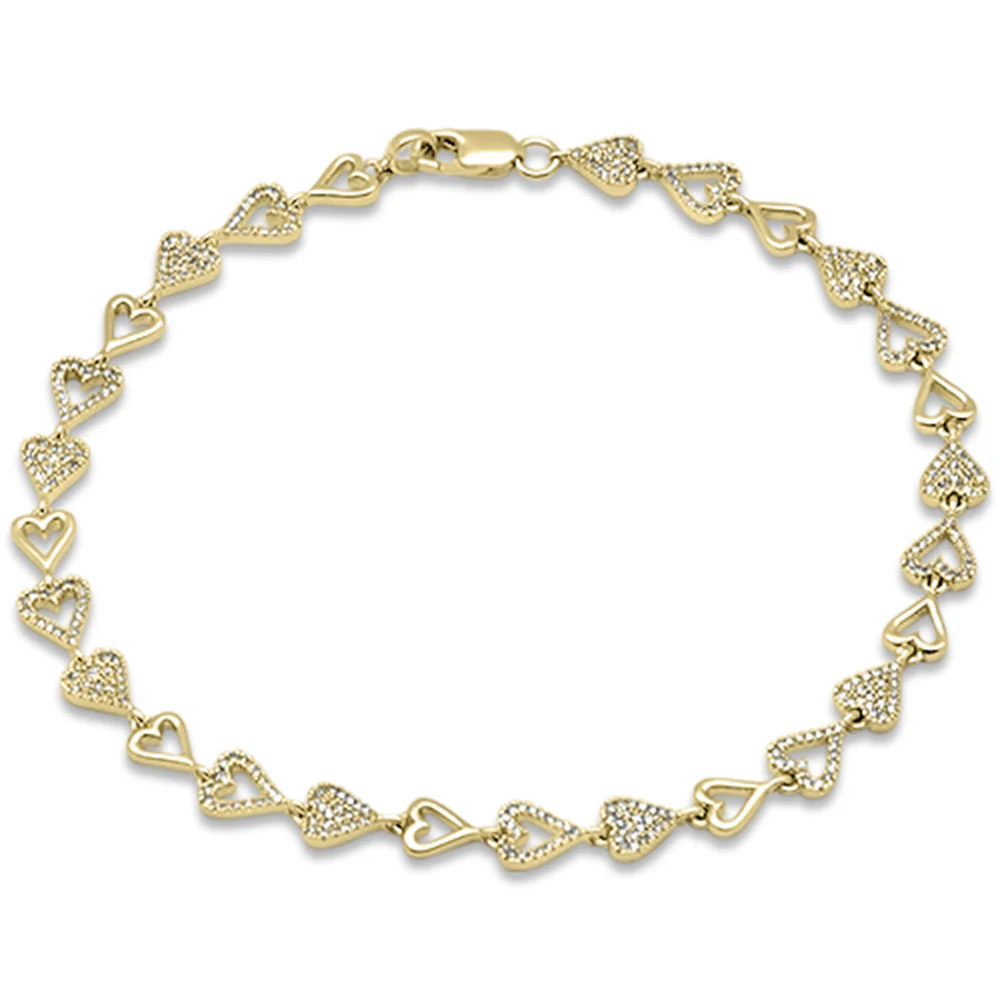 <span>DIAMOND CLOSEOUT! </span> .62ct G SI 14K Yellow Gold Diamond Heart Shaped Bracelet 8" Long