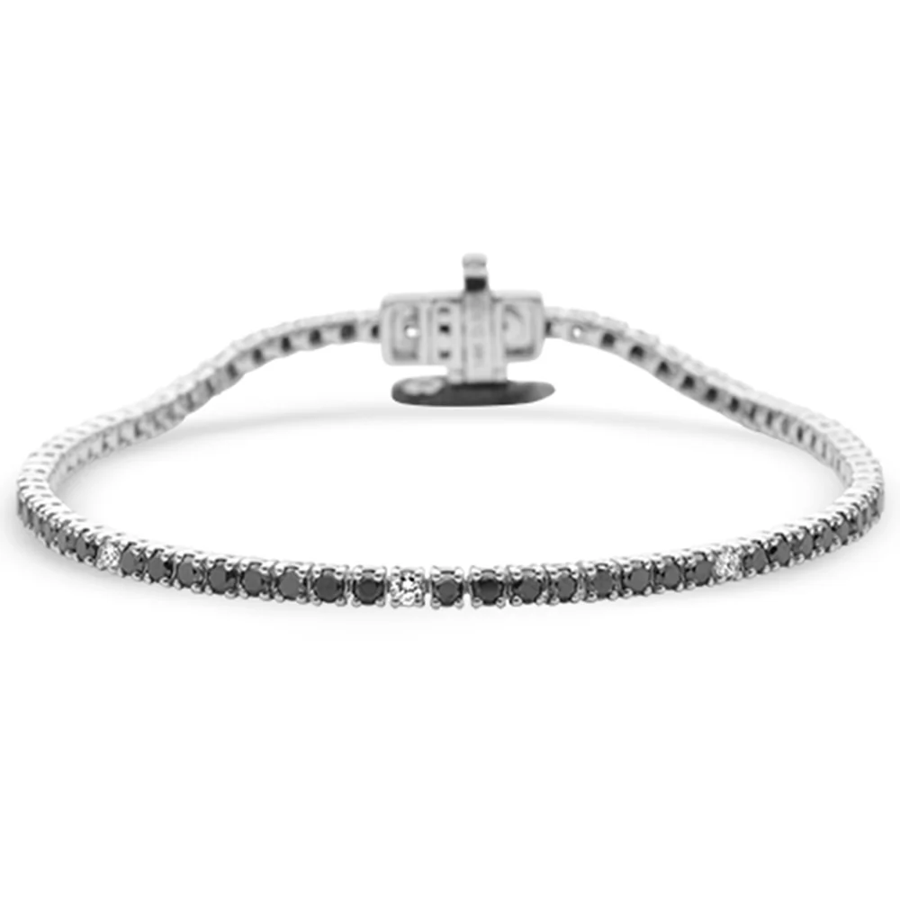 <span style="color:purple">SPECIAL!</span>3.08ct G SI 14K White Gold Black & White diamonds Tennis Bracelet 7" Long