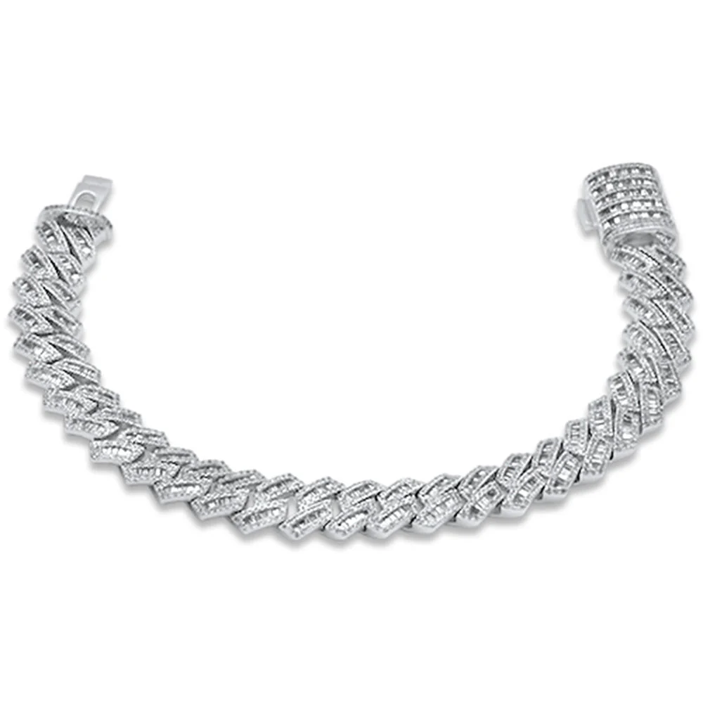 <span style="color:purple">SPECIAL!</span> 7MM 2.96ct G SI 14K White Gold Round & Baguette Diamond Cuban Bracelet 8" Long