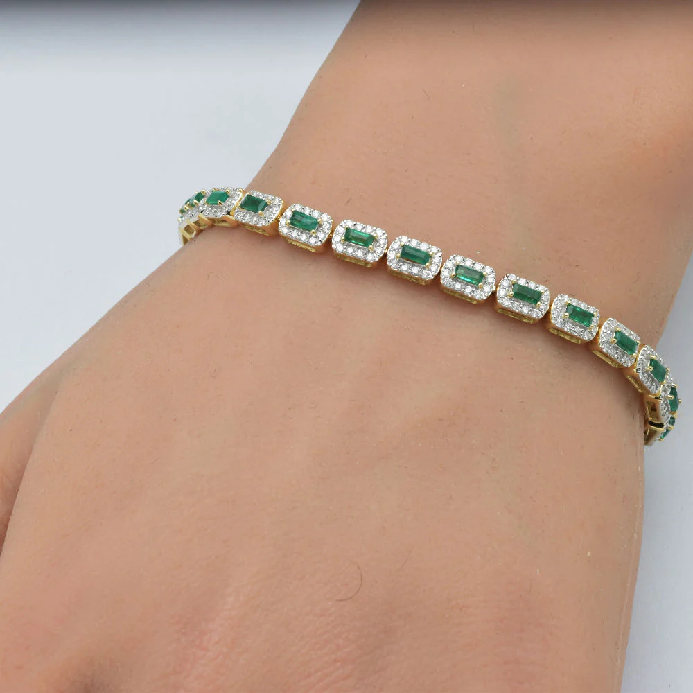 <span style="color:purple">SPECIAL!</span> 3.71ct G SI 14K Yellow Gold Diamond & Emerald Gemstones Bracelet 7" Long - Image 2