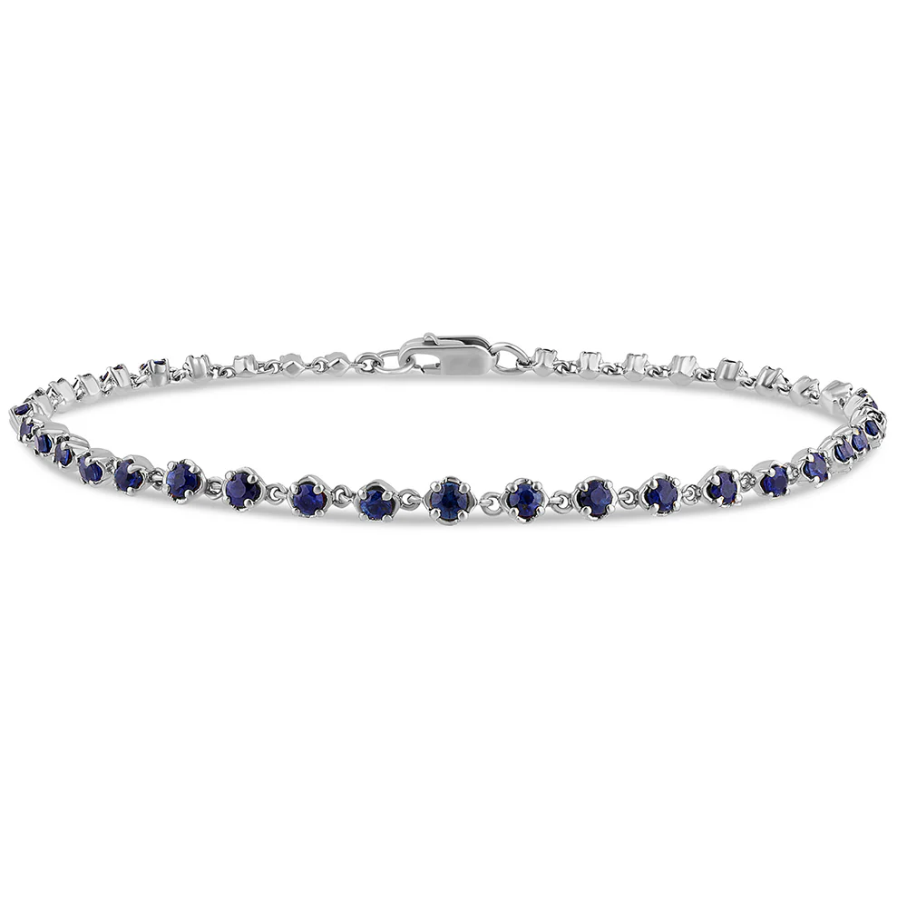 <span style="color:purple">SPECIAL!</span>1.87ct G SI 14K White Gold Blue Sapphire Gemstone Bracelet 7.5" Long