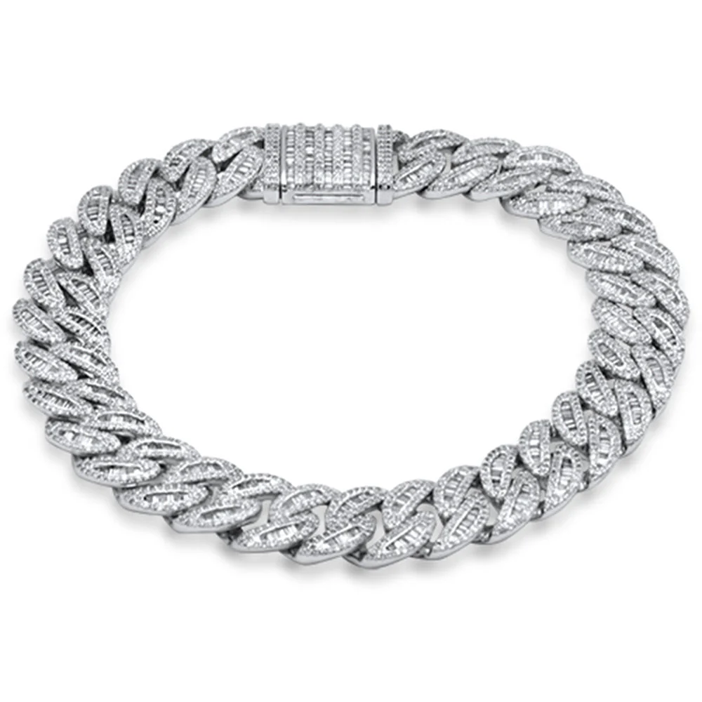 <span style="color:purple">SPECIAL!</span> 7MM 3.14ct G SI 14K White Gold Round & Baguette Iced Out Diamond Cuban Bracelet 7" Long