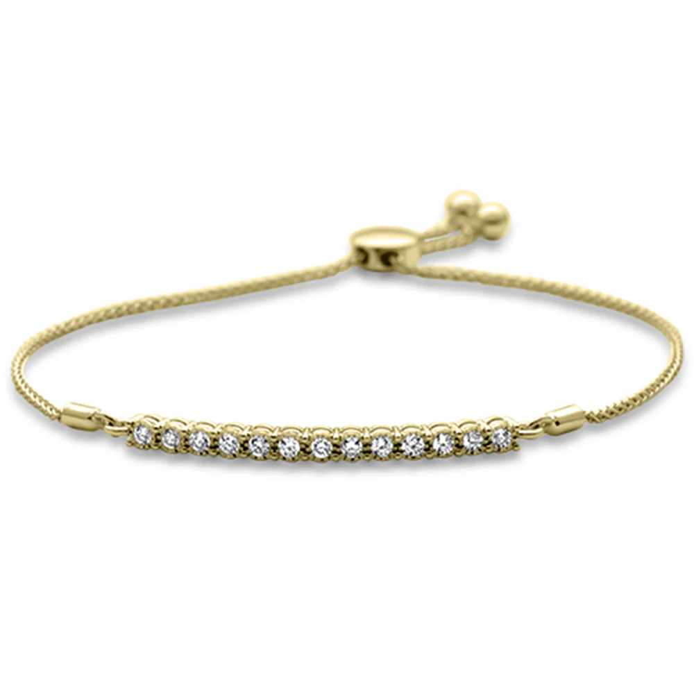 <span style="color:purple">SPECIAL!</span>.39ct G SI 14K Yellow Gold Diamond Adjustable Bola Bracelet 7" Long Adjustable