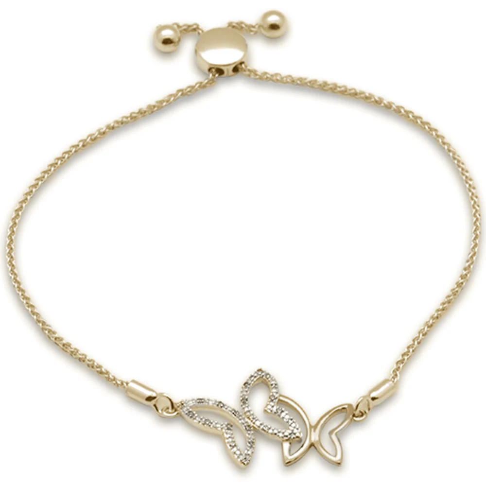 <span style="color:purple">SPECIAL!</span>.05ct G SI 14K Yellow Gold Diamond Butterfly Adjustable Bola Bracelet 7.25" Long Adjustable