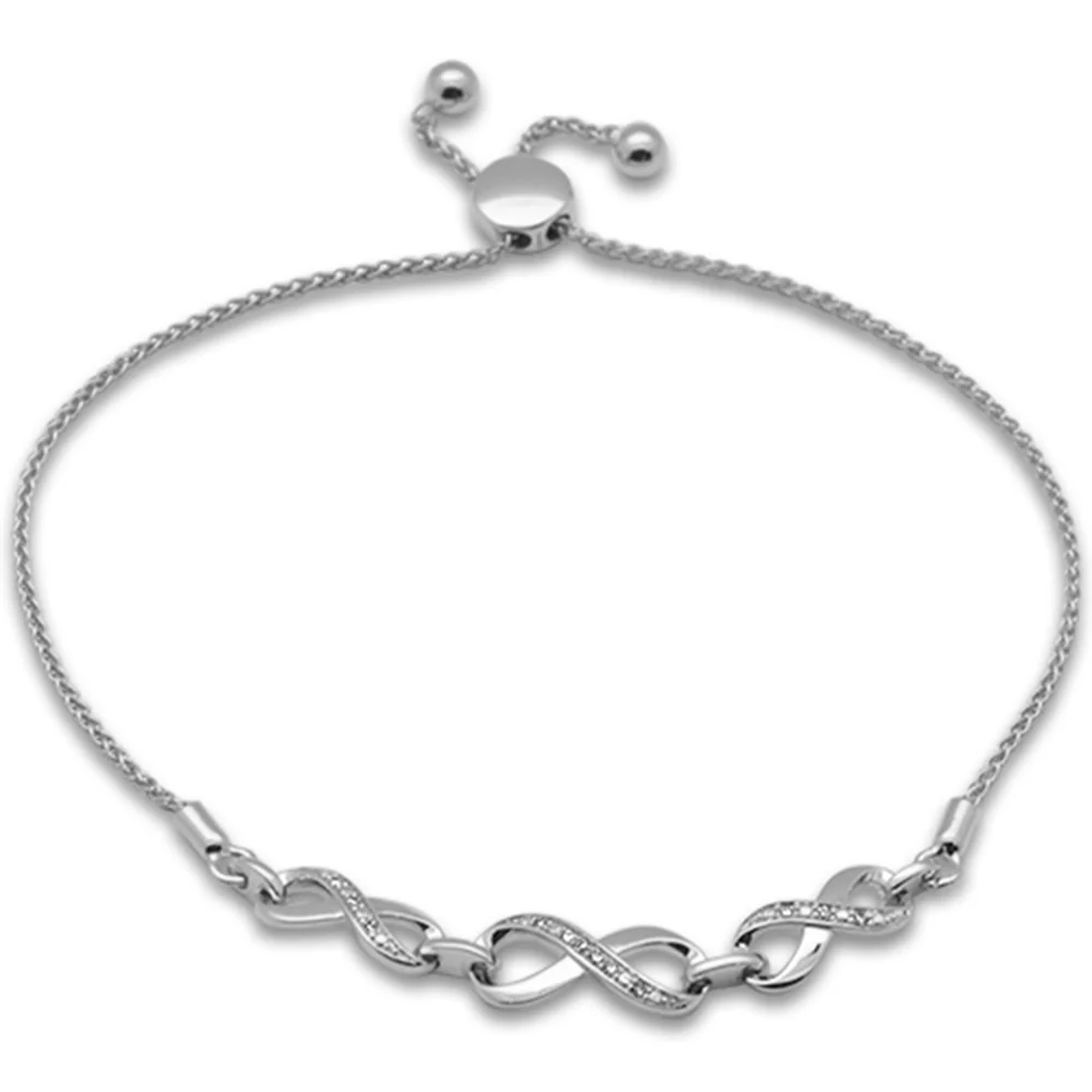 <span style="color:purple">SPECIAL!</span>.05ct G SI 14K White Gold Diamond Infinity Adjustable Bola Bracelet 7.25" Long Adjustable