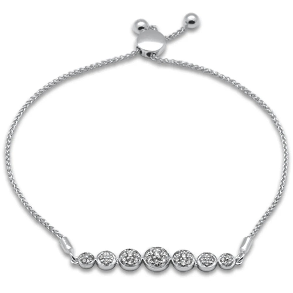 <span style="color:purple">SPECIAL!</span>.47ct G SI 14K White Gold Diamond Round Shape Adjustable Bola Bracelet 7" Long Adjustable