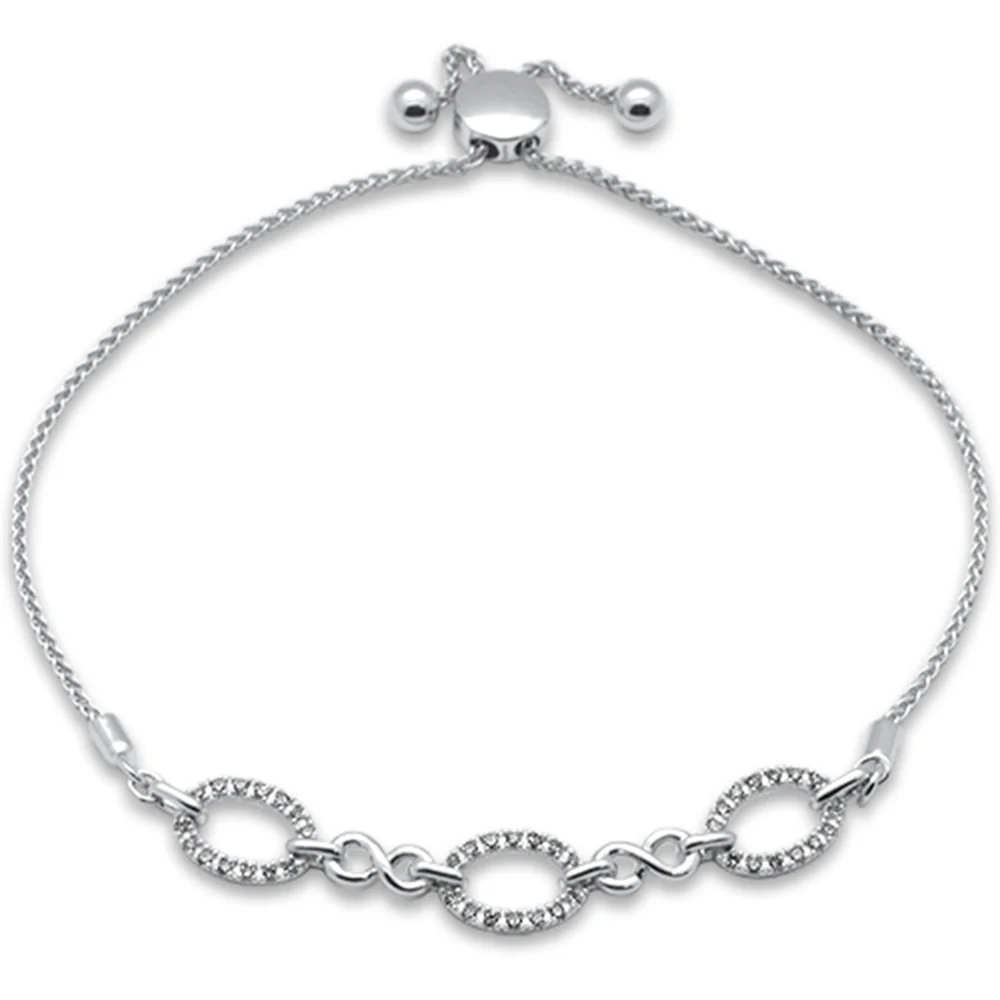 <span style="color:purple">SPECIAL!</span>.19ct G SI 14K White Gold Diamond Adjustable Bola Bracelet 7.25" Long Adjustable