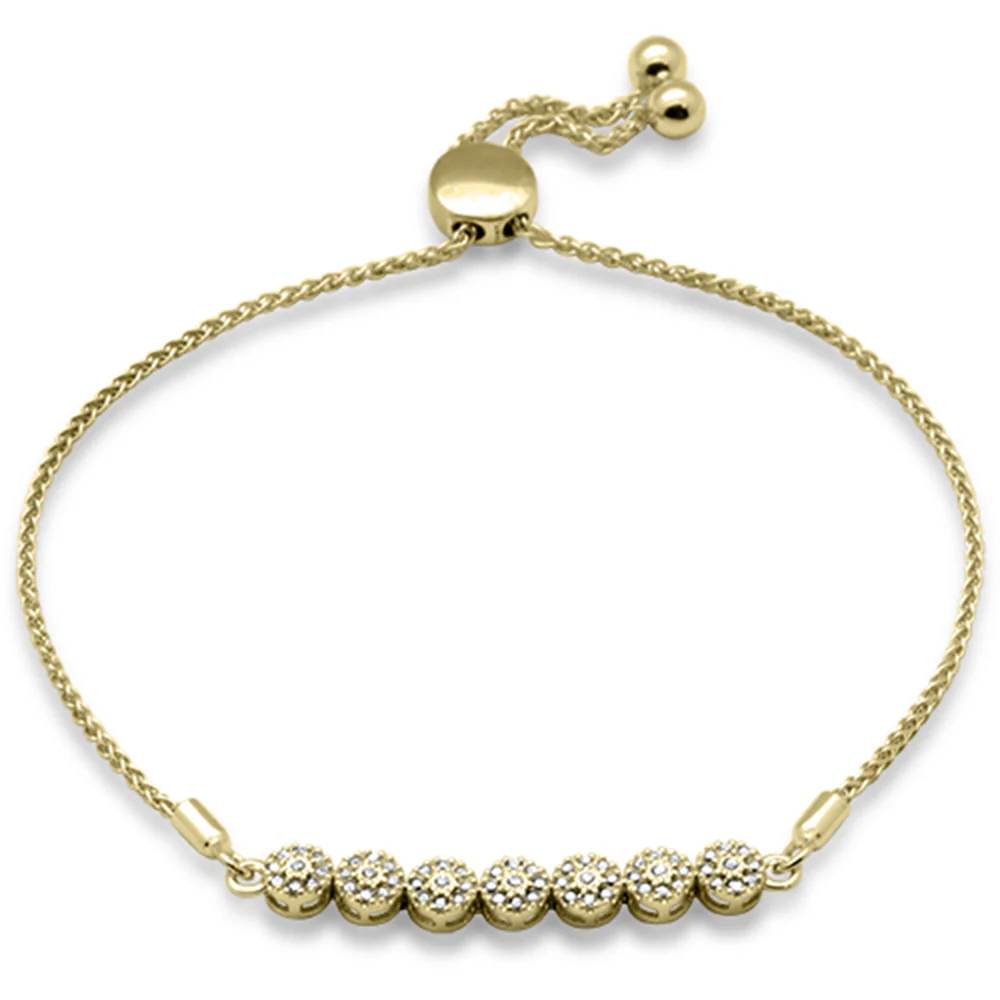 <span style="color:purple">SPECIAL!</span>.08ct G SI 14K Yellow Gold Diamond Adjustable Bola Bracelet 7.25" Long Adjustable