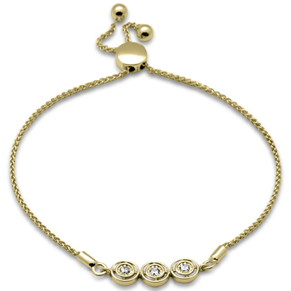 <span style="color:purple">SPECIAL!</span>.12ct G SI 14K Yellow Gold Diamond Adjustable Bola Bracelet 7.25" Long Adjustable