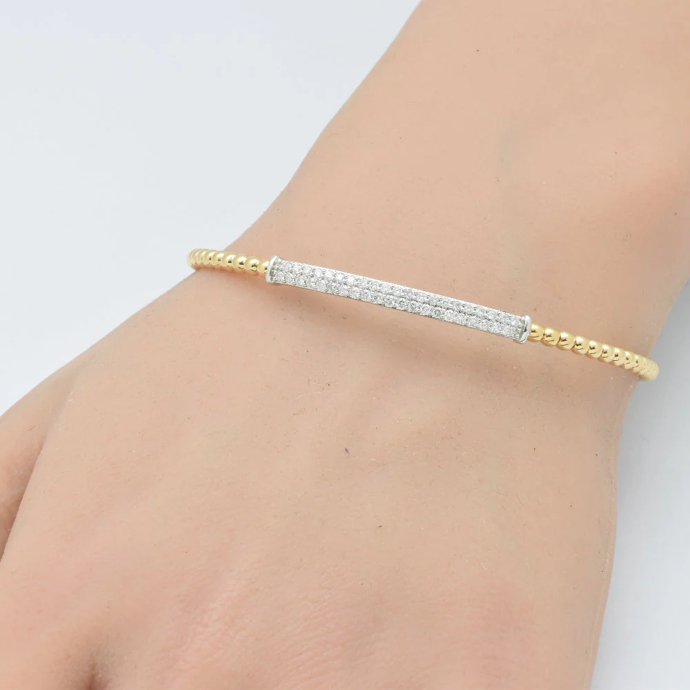 <span style="color:purple">SPECIAL!</span> .49ct G SI 14K Yellow Gold Diamond Beaded Style Open Bangle Bracelet - Image 2