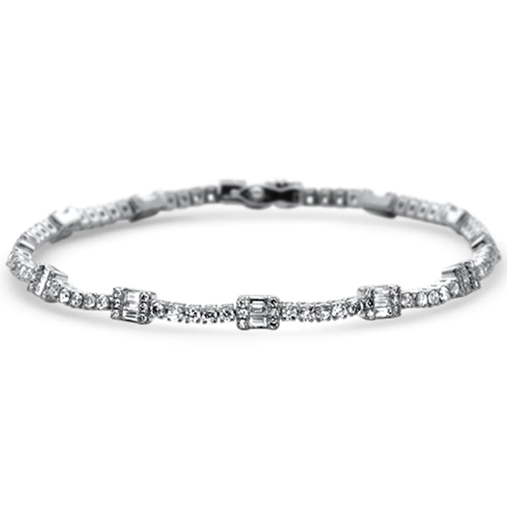 <span style="color:purple">SPECIAL!</span>2.49ct G SI 14K White Gold Diamond Round & Baguette Tennis Bracelet 7" Long