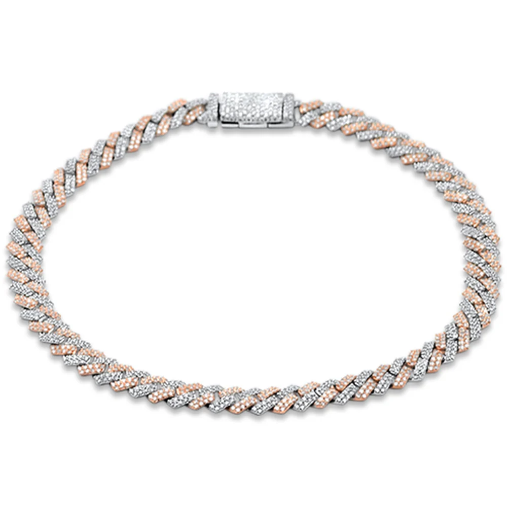 <span style="color:purple">SPECIAL!</span> 5mm 1.97ct G SI 14K Two Tone Gold Diamond Square Cuban Bracelet 8" Long