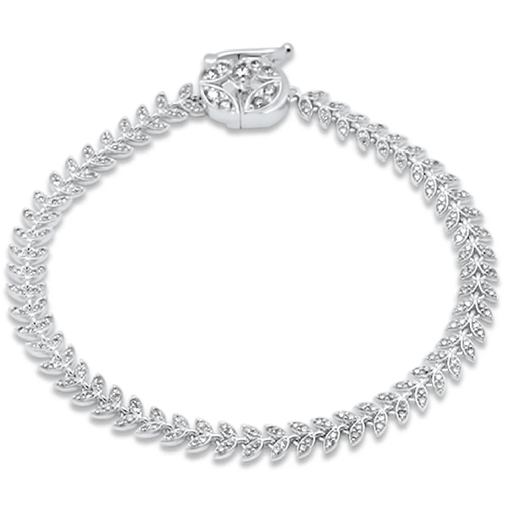 <span style="color:purple">SPECIAL!</span> 1.44ct G SI 14K White Gold Diamond Leaf Style Bracelet 7" Long