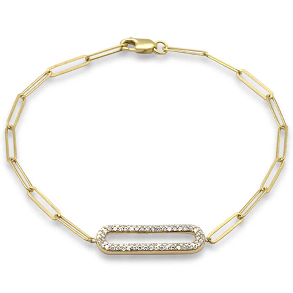 <span style="color:purple">SPECIAL!</span>.37ct G SI 14K Yellow Gold Diamond Paper Clip Style Bracelet 7" Long