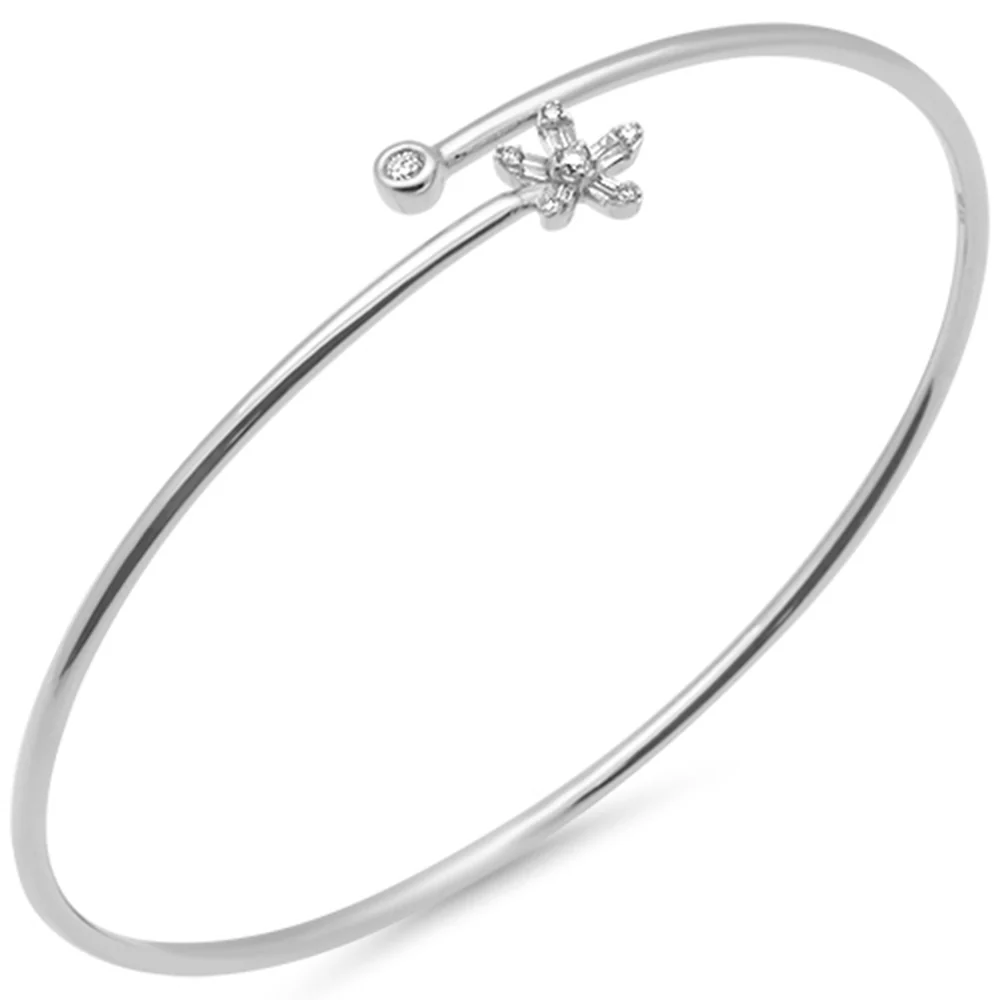<span style="color:purple">SPECIAL!</span> .14ct G SI 14K White Gold Diamond Flower Open Bangle Bracelet