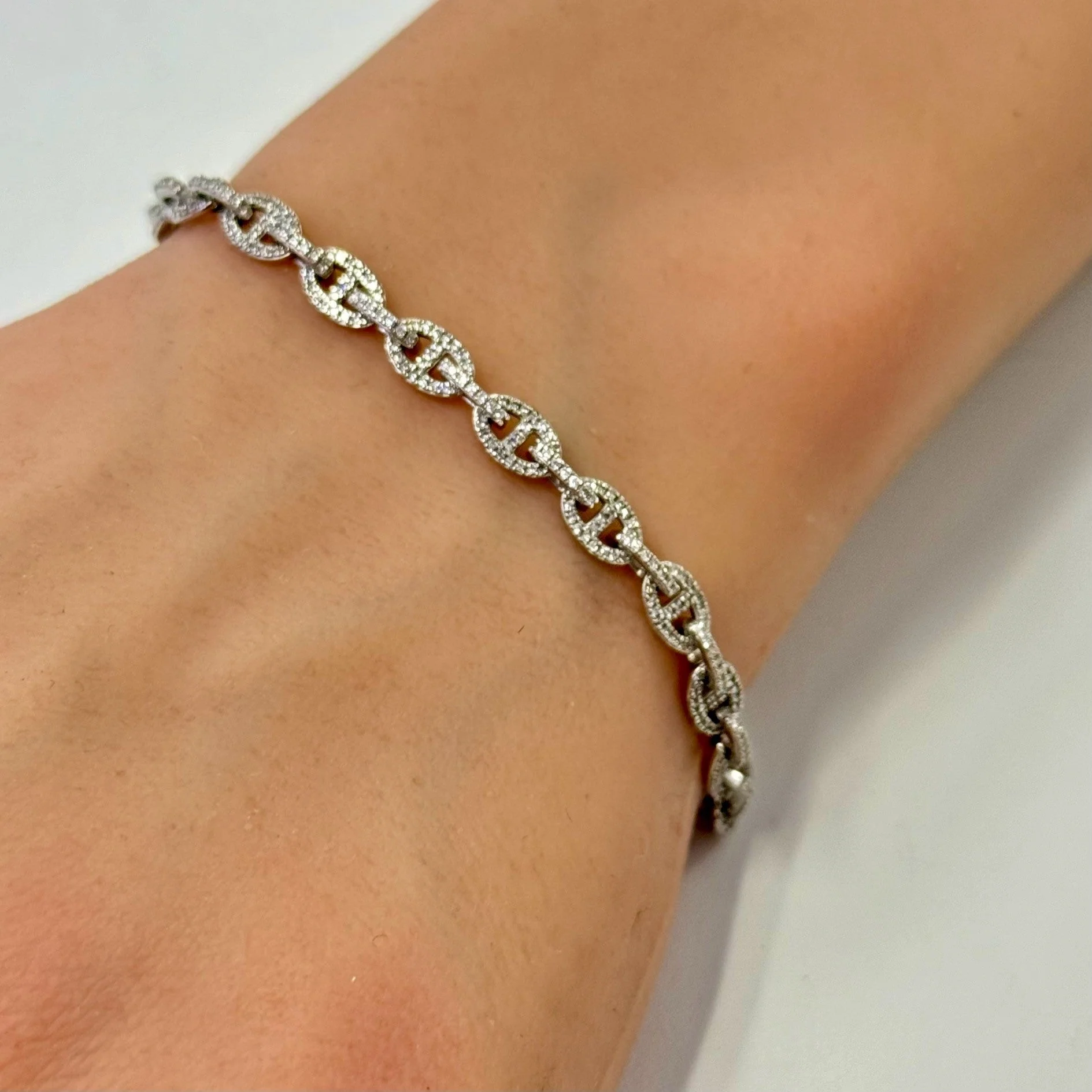 <span style="color:purple">SPECIAL!</span> 1.06ct G SI 14K White Gold Diamond Link Bracelet 7" Long - Image 2