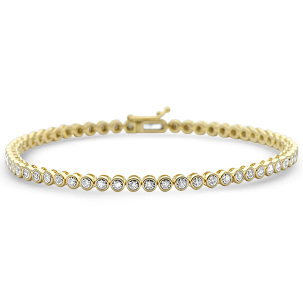<span style="color:purple">SPECIAL!</span> .53ct G SI 14K Yellow Gold Diamond Bezel Set Tennis Bracelet 7.25" Long