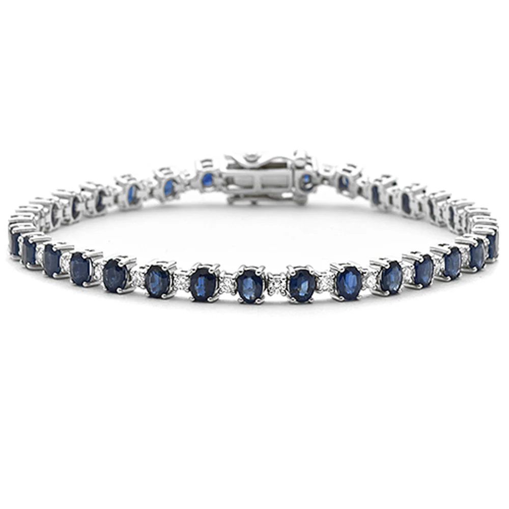 <span style="color:purple">SPECIAL!</span> 7.90ct G SI 14K White Gold Diamond & Blue Sapphire Gemstones Bracelet 7" Long