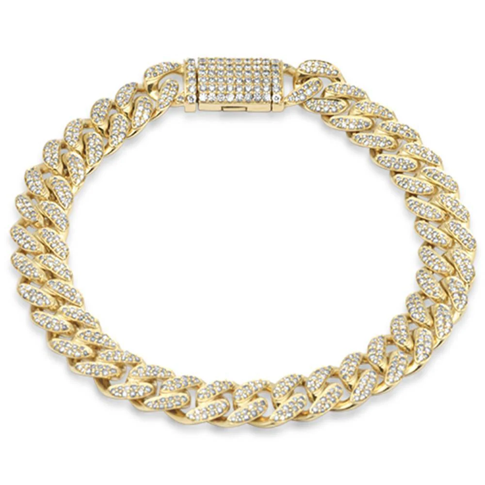 <span style="color:purple">SPECIAL!</span>9MM 2.58ct G SI 14K Yellow Gold Diamond Round Cuban Bracelet 8"
