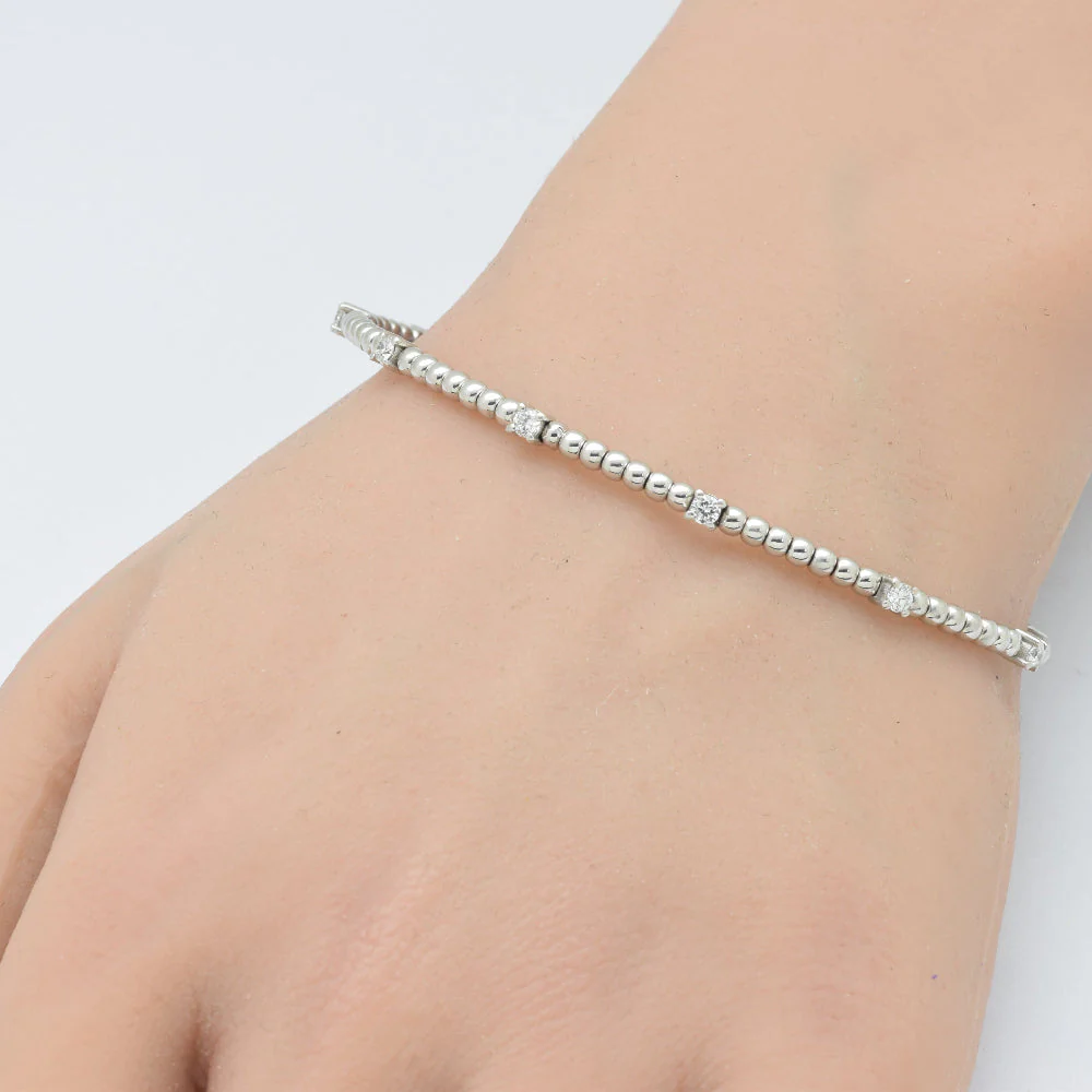 <span style="color:purple">SPECIAL!</span>.52ct G SI 14K White Gold Diamond Flexible Beaded Bracelet - Image 2