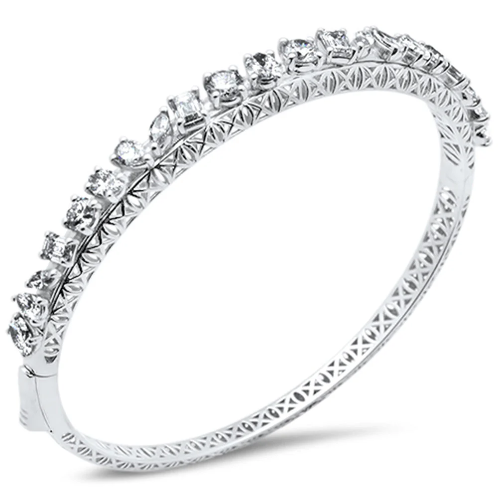 <span style="color:purple">SPECIAL!</span> 4.31ct G SI 14K White Gold Fancy Diamond Multi Shapes Bangle Bracelet