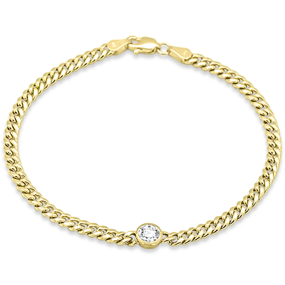 <span style="color:purple">SPECIAL!</span> .55ct G SI 14K Yellow Gold Round Diamond Chain Cuban Bracelet 7.5" Long