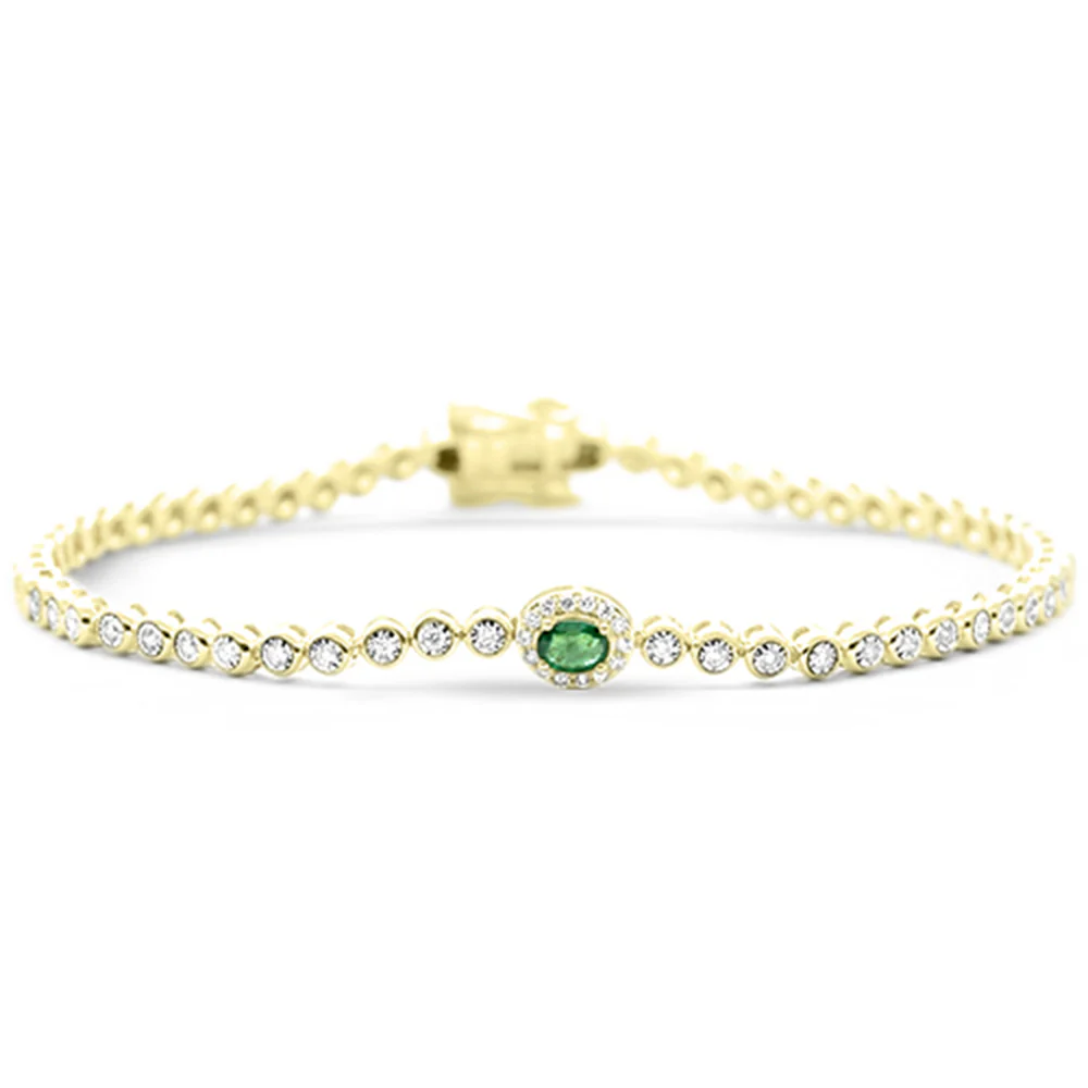 <span style="color:purple">SPECIAL!</span> .43ct G SI 14K Yellow Gold Round Diamond & Emerald Gemstone Bracelet 7"