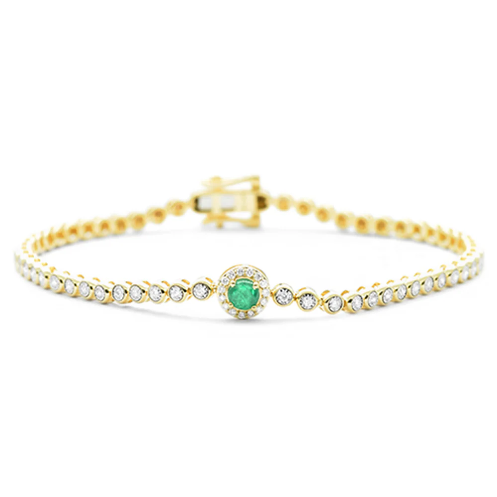 <span style="color:purple">SPECIAL!</span> .56ct G SI 14K Yellow Gold Round Diamond & Emerald Gemstone Bracelet 7"